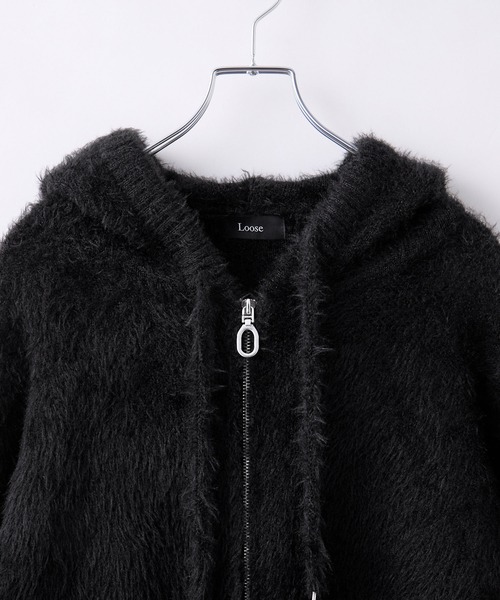 Loose/ルース(ルース)の「ボリュームショート シャギーニットパーカー(パーカー・メンズ・グレー/レッドパープル/ブラック/ブラック系1・S/XS/L/M)」の9枚目の写真