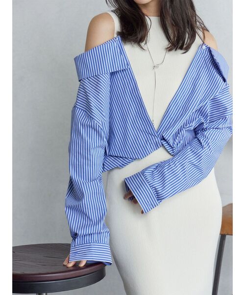 セール】シャツドッキングリブニットワンピース（ワンピース