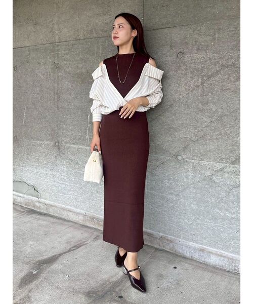 LAGUNAMOON（ラグナムーン）の「シャツドッキングリブニットワンピース（ワンピース・レディース・ブラック/ホワイト/ブラウン・SMALL/MEDIUM）」の22枚目の写真