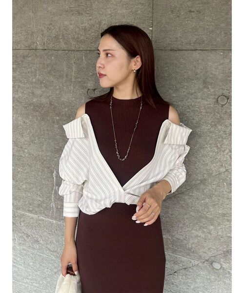 シャツドッキングリブニットワンピース 秋服（ワンピース