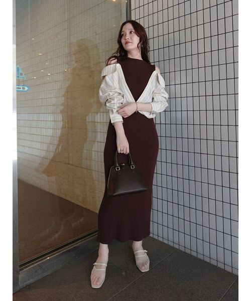 セール】シャツドッキングリブニットワンピース（ワンピース