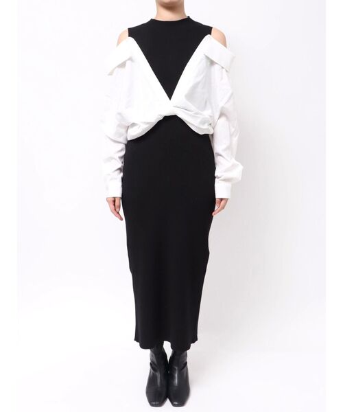 LAGUNAMOON（ラグナムーン）の「シャツドッキングリブニットワンピース（ワンピース・レディース・ブラック/ホワイト/ブラウン・SMALL/MEDIUM）」の4枚目の写真