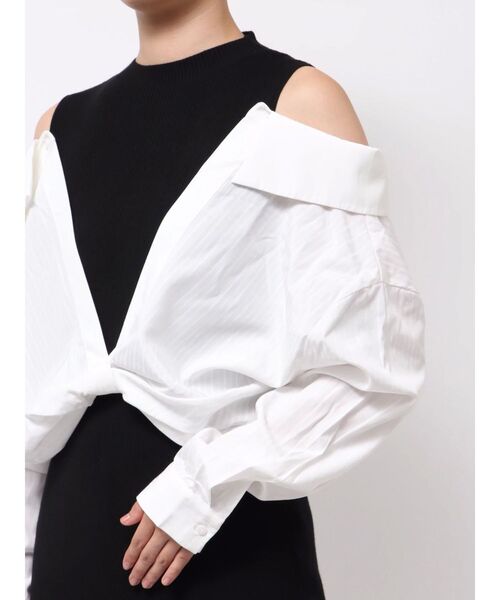 LAGUNAMOON（ラグナムーン）の「シャツドッキングリブニットワンピース（ワンピース・レディース・ブラック/ホワイト/ブラウン・SMALL/MEDIUM）」の8枚目の写真