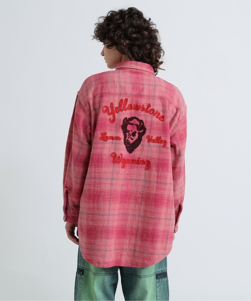 AVIREX(アヴィレックス)の「EMBROIDERY CHECK SHIRT/刺繍チェックシャツ(シャツ/ブラウス・レディース・ネイビー/ピンク/グリーン・F)」の9枚目の写真