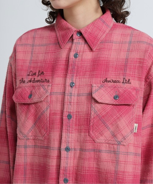 Resurrection WOMENS Checkシャツ AVIREX ブラウス シャツ EMBROIDERY CHECK SHIRT/刺繍チェック