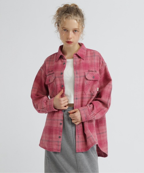 AVIREX(アヴィレックス)の「EMBROIDERY CHECK SHIRT/刺繍チェックシャツ(シャツ/ブラウス・レディース・ネイビー/ピンク/グリーン・F)」の14枚目の写真