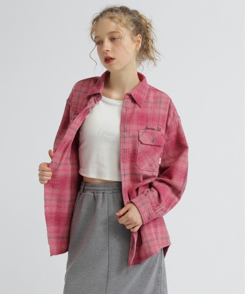 AVIREX(アヴィレックス)の「EMBROIDERY CHECK SHIRT/刺繍チェックシャツ(シャツ/ブラウス・レディース・ネイビー/ピンク/グリーン・F)」の15枚目の写真