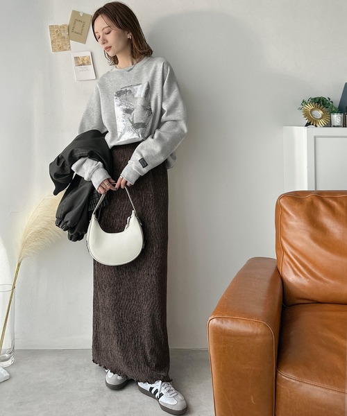 Java（ジャバ）の「《JaVaジャバコラボ》さりげない光沢感が目を惹く♪かすれボックス箔プリントオーバーサイズ裏起毛スウェット（長袖）（スウェット・レディース・オフホワイト/杢グレー・SMALL/MEDIUM/LARGE/X-LARGE）」の21枚目の写真