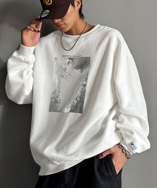 Java（ジャバ）の「《JaVaジャバコラボ》さりげない光沢感が目を惹く♪かすれボックス箔プリントオーバーサイズ裏起毛スウェット（長袖）（スウェット・レディース・オフホワイト/杢グレー・SMALL/MEDIUM/LARGE/X-LARGE）」の14枚目の写真