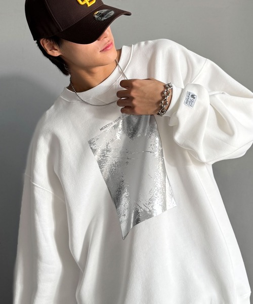 Java（ジャバ）の「《JaVaジャバコラボ》さりげない光沢感が目を惹く♪かすれボックス箔プリントオーバーサイズ裏起毛スウェット（長袖）（スウェット・レディース・オフホワイト/杢グレー・SMALL/MEDIUM/LARGE/X-LARGE）」の16枚目の写真