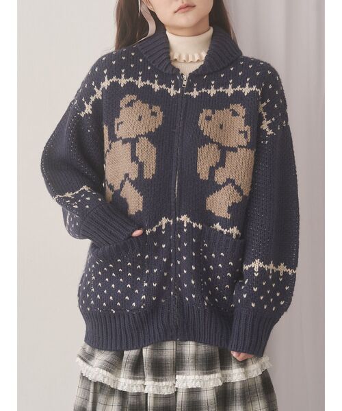merry jenny（メリージェニー）の「bear cowichan knit（カーディガン/ボレロ・レディース・ライトブルー/アイボリー/ボルドー/ネイビー・FREE）」の3枚目の写真