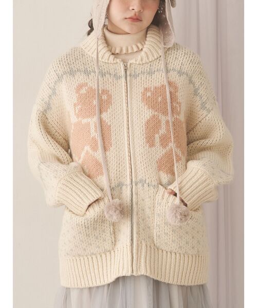 merry jenny（メリージェニー）の「bear cowichan knit（カーディガン/ボレロ・レディース・ライトブルー/アイボリー/ボルドー/ネイビー・FREE）」の2枚目の写真