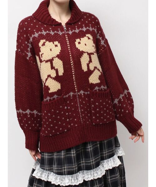 merry jenny(メリージェニー)の「bear cowichan knit(カーディガン/ボレロ・レディース・ライトブルー/アイボリー/ボルドー/ネイビー・FREE)」の9枚目の写真