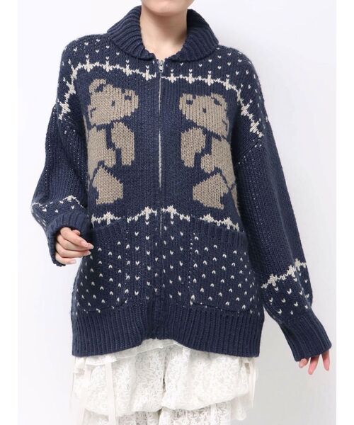 merry jenny(メリージェニー)の「bear cowichan knit(カーディガン/ボレロ・レディース・ライトブルー/アイボリー/ボルドー/ネイビー・FREE)」の3枚目の写真