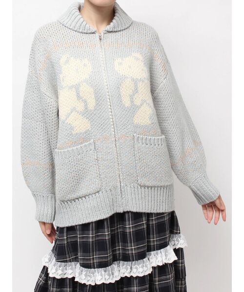 merry jenny(メリージェニー)の「bear cowichan knit(カーディガン/ボレロ・レディース・ライトブルー/アイボリー/ボルドー/ネイビー・FREE)」の2枚目の写真