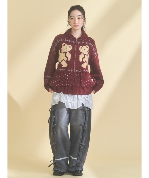 merry jenny（メリージェニー）の「bear cowichan knit（カーディガン/ボレロ・レディース・ライトブルー/アイボリー/ボルドー/ネイビー・FREE）」の13枚目の写真