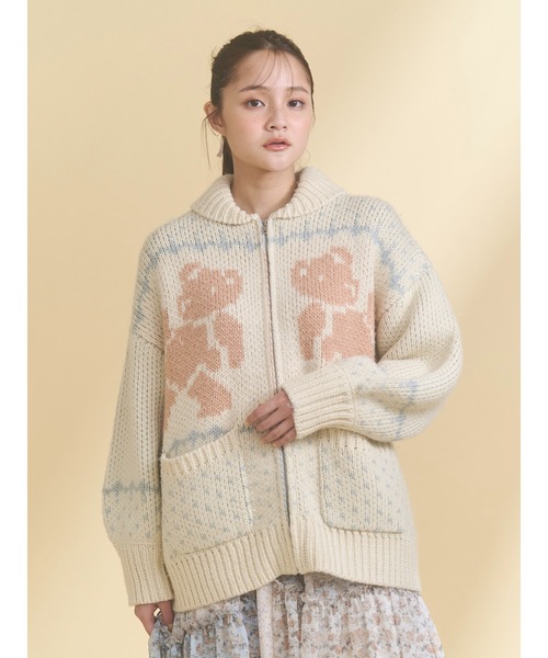 merry jenny（メリージェニー）の「bear cowichan knit（カーディガン/ボレロ・レディース・ライトブルー/アイボリー/ボルドー/ネイビー・FREE）」の7枚目の写真