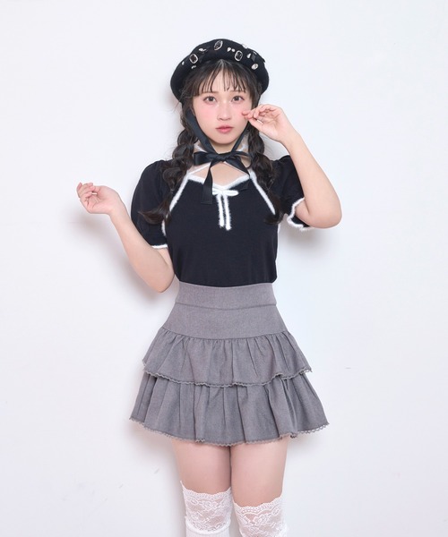 Honey Cinnamon（ハニーシナモン）の「フリルティアードスカパン（スカート・レディース・グレー/ブラック・FREE）」の9枚目の写真