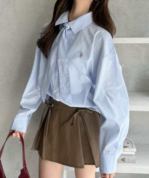 U.S. POLO ASSN.(ユーエスポロアッスン)の「【Ada.別注 U.S. POLO ASSN】ネクタイ結び可能! ボウタイ セット オーバーサイズ シャツ(シャツ/ブラウス・レディース・ライトブルー/チャコール/ネイビー/ホワイト/ベージュ/ピンク・M/L/S)」の13枚目の写真