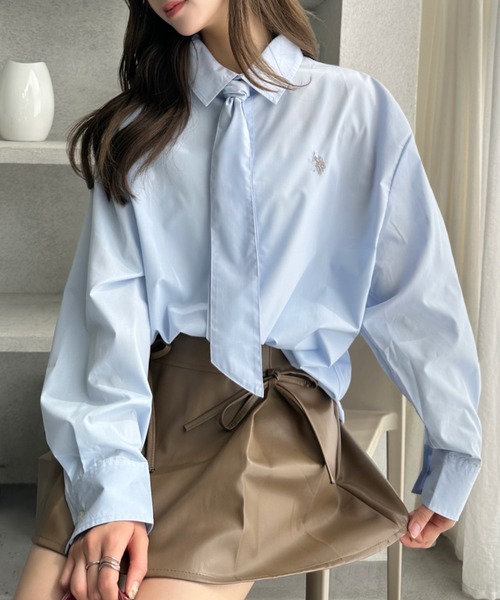 U.S. POLO ASSN.(ユーエスポロアッスン)の「【Ada.別注 U.S. POLO ASSN】ネクタイ結び可能! ボウタイ セット オーバーサイズ シャツ(シャツ/ブラウス・レディース・ライトブルー/チャコール/ネイビー/ホワイト/ベージュ/ピンク・M/L/S)」の18枚目の写真