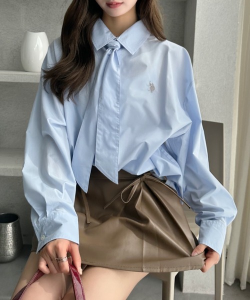 U.S. POLO ASSN.(ユーエスポロアッスン)の「【Ada.別注 U.S. POLO ASSN】ネクタイ結び可能! ボウタイ セット オーバーサイズ シャツ(シャツ/ブラウス・レディース・ライトブルー/チャコール/ネイビー/ホワイト/ベージュ/ピンク・M/L/S)」の21枚目の写真