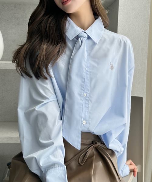 U.S. POLO ASSN.(ユーエスポロアッスン)の「【Ada.別注 U.S. POLO ASSN】ネクタイ結び可能! ボウタイ セット オーバーサイズ シャツ(シャツ/ブラウス・レディース・ライトブルー/チャコール/ネイビー/ホワイト/ベージュ/ピンク・M/L/S)」の22枚目の写真