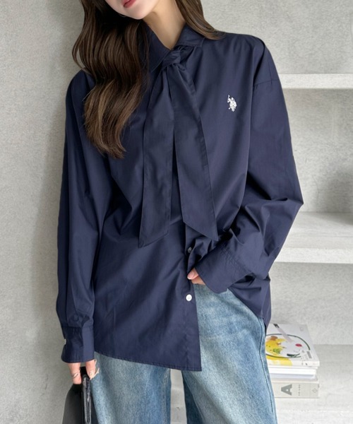 U.S. POLO ASSN.(ユーエスポロアッスン)の「【Ada.別注 U.S. POLO ASSN】ネクタイ結び可能! ボウタイ セット オーバーサイズ シャツ(シャツ/ブラウス・レディース・ライトブルー/チャコール/ネイビー/ホワイト/ベージュ/ピンク・M/L/S)」の14枚目の写真