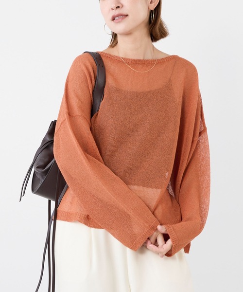 MICA&DEAL（マイカ＆ディール）の「シアーニットプルオーバー（ニット/セーター・レディース・オレンジ/ブラック/アイボリー・FREE）」の3枚目の写真