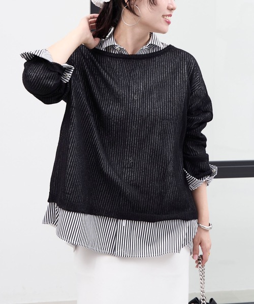 MICA&DEAL（マイカ＆ディール）の「シアーニットプルオーバー（ニット/セーター・レディース・オレンジ/ブラック/アイボリー・FREE）」の2枚目の写真