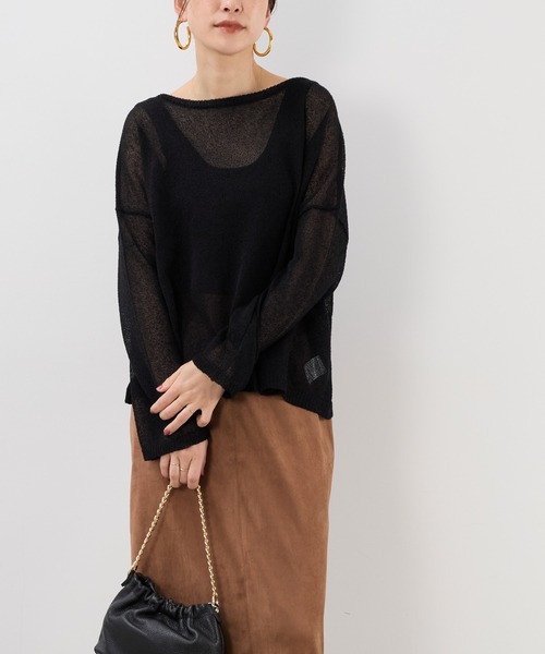 MICA&DEAL（マイカ＆ディール）の「シアーニットプルオーバー（ニット/セーター・レディース・オレンジ/ブラック/アイボリー・FREE）」の12枚目の写真