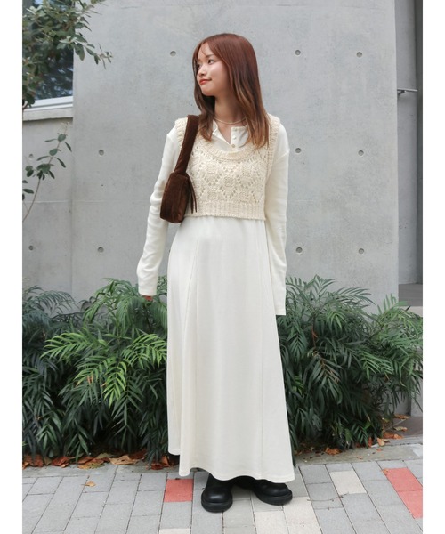 Ungrid（アングリッド）の「ニットレイヤードワンピース（ワンピース・レディース・オレンジ/アイボリー/ブラック・FREE）」の2枚目の写真