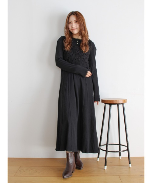 Ungrid（アングリッド）の「ニットレイヤードワンピース（ワンピース・レディース・オレンジ/アイボリー/ブラック・FREE）」の5枚目の写真