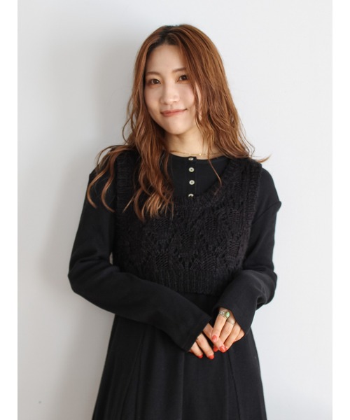 Ungrid（アングリッド）の「ニットレイヤードワンピース（ワンピース・レディース・オレンジ/アイボリー/ブラック・FREE）」の8枚目の写真