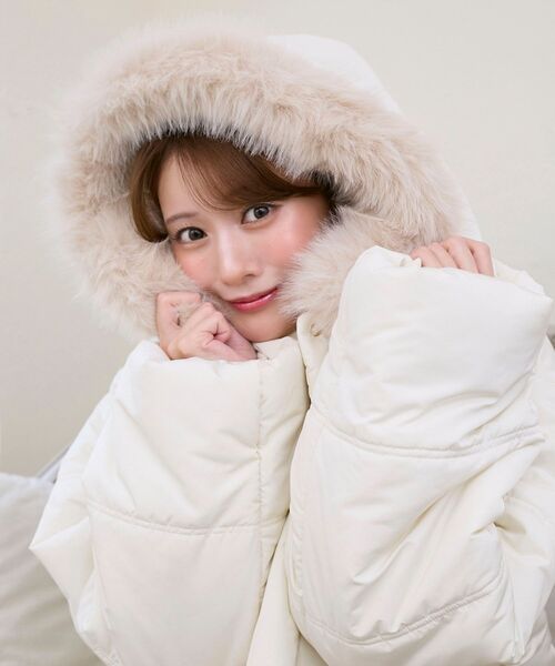 マニプリ ダウン ジャケット リバーシブル アウター フェザー 茶 白 M MandO（エムオー） ダウンジャケット ダウン 2WAYフェイクレザー