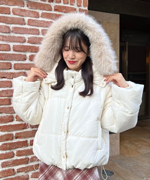 マニプリ ダウン ジャケット リバーシブル アウター フェザー 茶 白 M ダウンジャケット ダウン タフタ×ボア リバーシブル機能性中綿