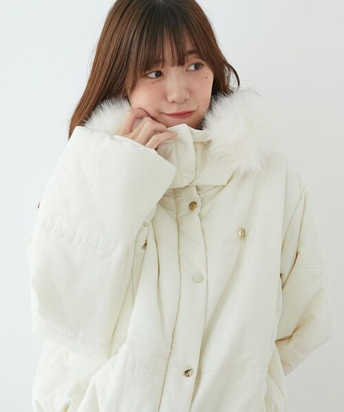 ロージーモンスター　フーディーバルーンマルチジャケット　撥水コート　白 moment+ ブルゾン ジャンバー シャカシャカナイロン裏キルトモンスター