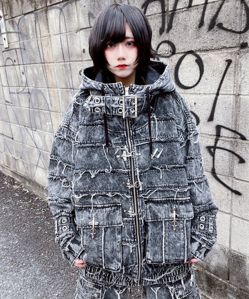 REFLEM/レフレム』継ぎ接ぎベルト付きハイネックZIPパーカー/ジップ