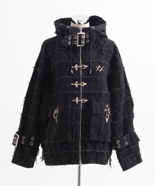 REFLEM/レフレム』継ぎ接ぎベルト付きハイネックZIPパーカー/ジップ