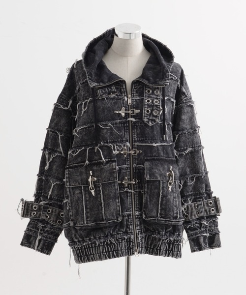 セール】『REFLEM/レフレム』継ぎ接ぎベルト付きハイネックZIPパーカー