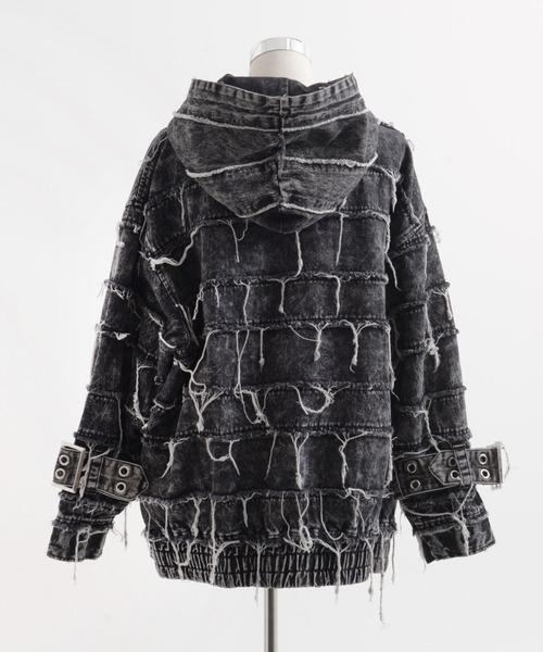 セール】『REFLEM/レフレム』継ぎ接ぎベルト付きハイネックZIPパーカー