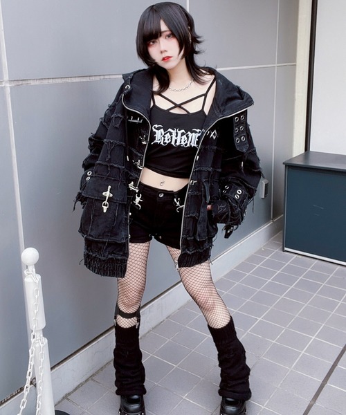 REFLEM/レフレム』継ぎ接ぎベルト付きハイネックZIPパーカー/ジップ