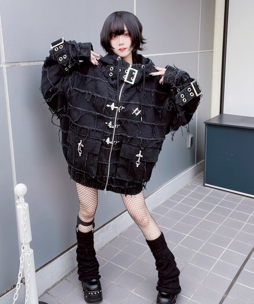 REFLEM/レフレム』継ぎ接ぎベルト付きハイネックZIPパーカー/ジップ