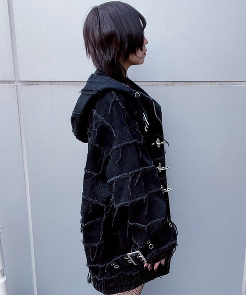 REFLEM/レフレム』継ぎ接ぎベルト付きハイネックZIPパーカー/ジップ