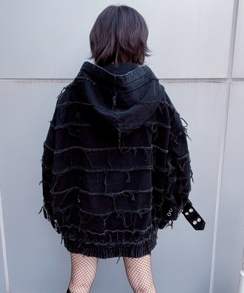 セール】『REFLEM/レフレム』継ぎ接ぎベルト付きハイネックZIPパーカー