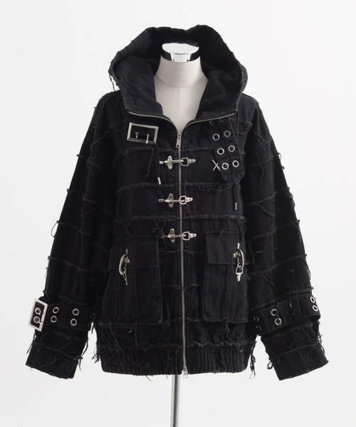 REFLEM/レフレム』継ぎ接ぎベルト付きハイネックZIPパーカー/ジップ