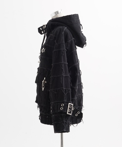 REFLEM/レフレム』継ぎ接ぎベルト付きハイネックZIPパーカー/ジップ