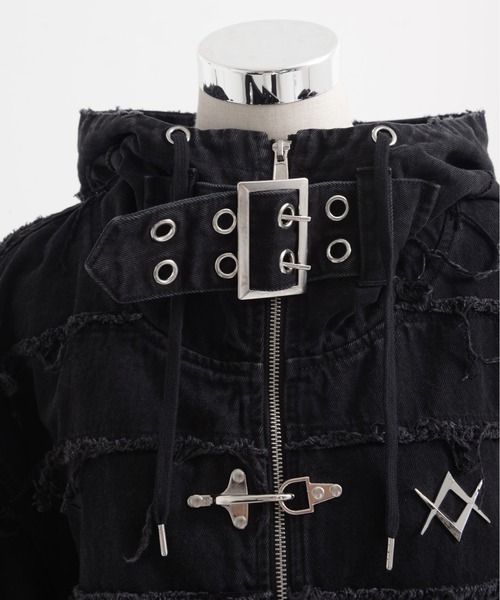 セール】『REFLEM/レフレム』継ぎ接ぎベルト付きハイネックZIPパーカー