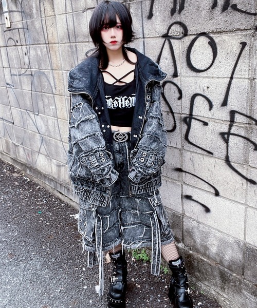 REFLEM【レフレム】パンクベルトハイネックZIPパーカー REFLEM/レフレム』継ぎ接ぎベルト付きハイネックZIPパーカー/ジップ