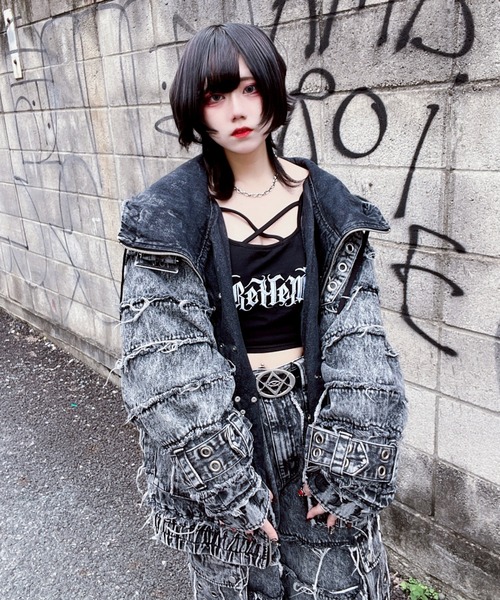 REFLEM/レフレム』継ぎ接ぎベルト付きハイネックZIPパーカー/ジップ