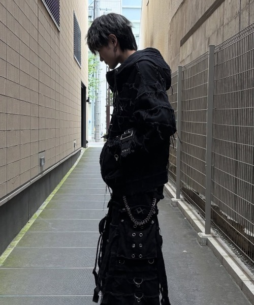 REFLEM/レフレム』継ぎ接ぎベルト付きハイネックZIPパーカー/ジップ